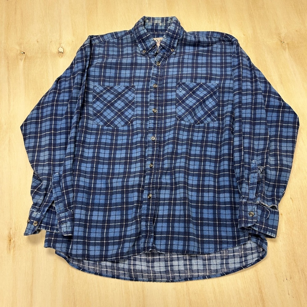 Vintage Trail's End Shirt Mens Medium Blue Plaid Flannel Long Sleeve Button Up